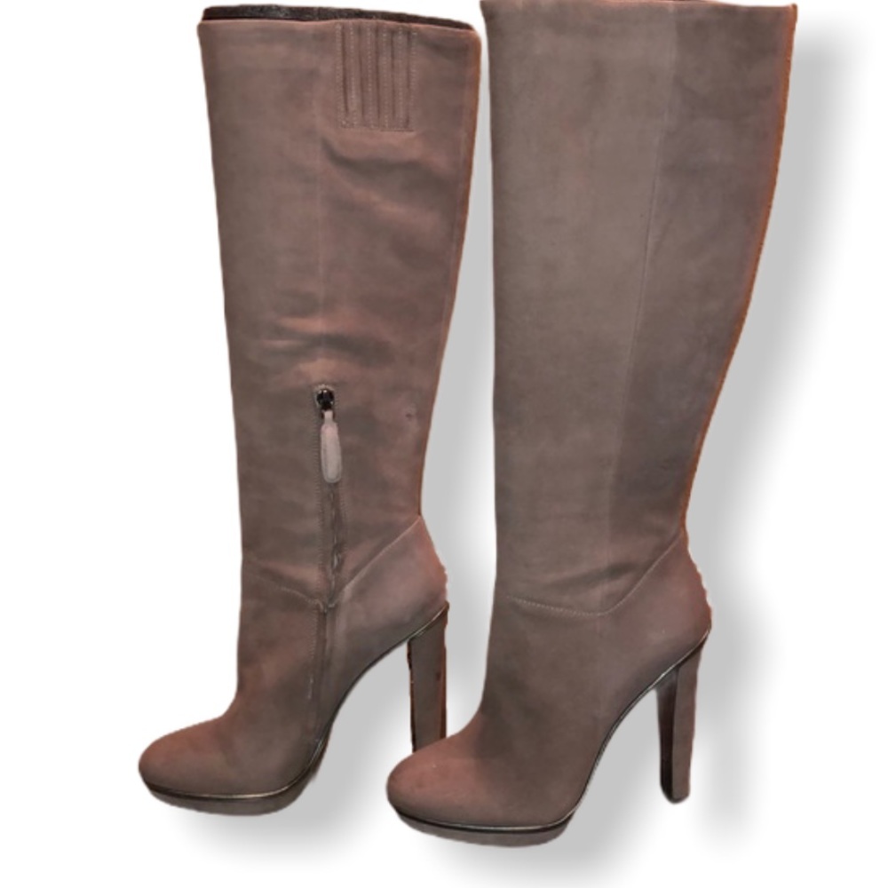 BCBG grey suede platform knee high boots